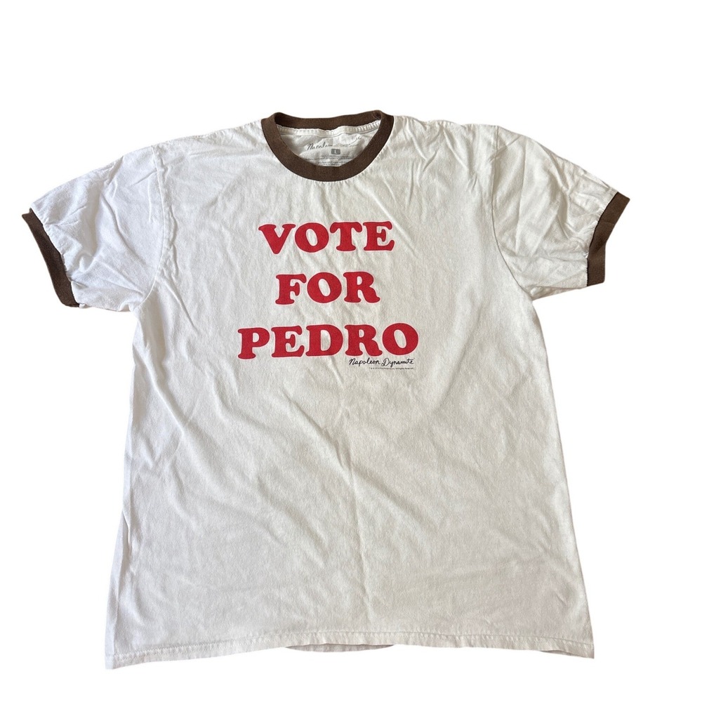 Napoleon Dynamite T-Shirt Mens White Vote For Pedro Ringer Movie Tee SIZE Large